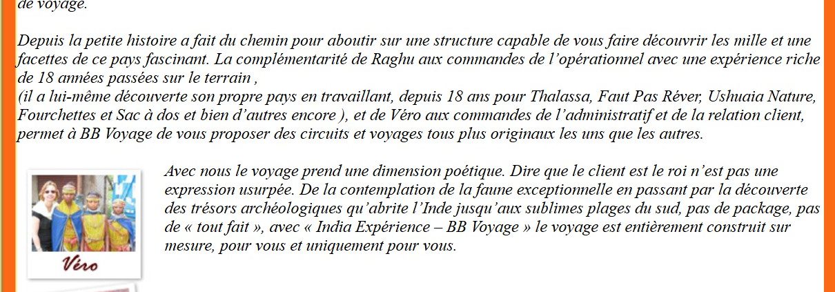 Premier site Internet BB Voyage créé en 2009 présentant notre vision du voyage en Inde.